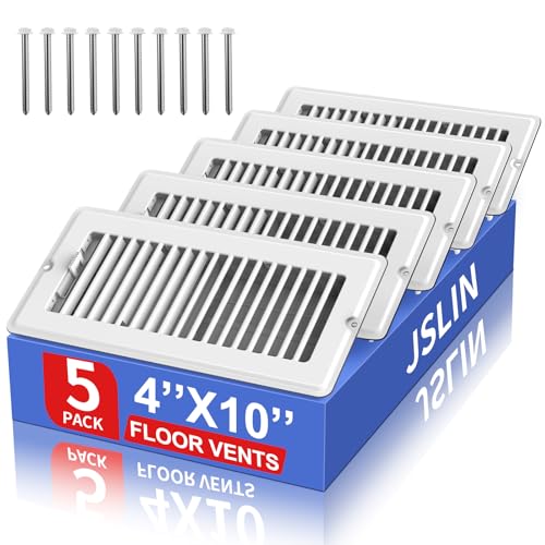 4x10 Floor Register, 5-Pack Vent Covers for Home Floor, Wall or Ceiling White 4x10 5 Pack