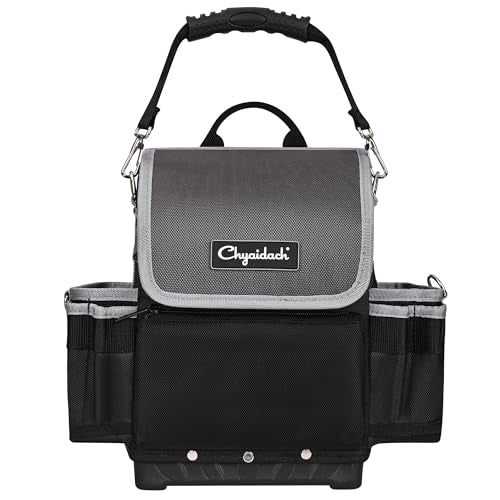 Chyaidach Electrician Tool Bag, 30-Pockets Heavy Duty Tool Pouch with Hard Bottom & Shoulder Strap, Utility Toolbox Storage Organizer for Service Tech HVAC Electrical Plumber