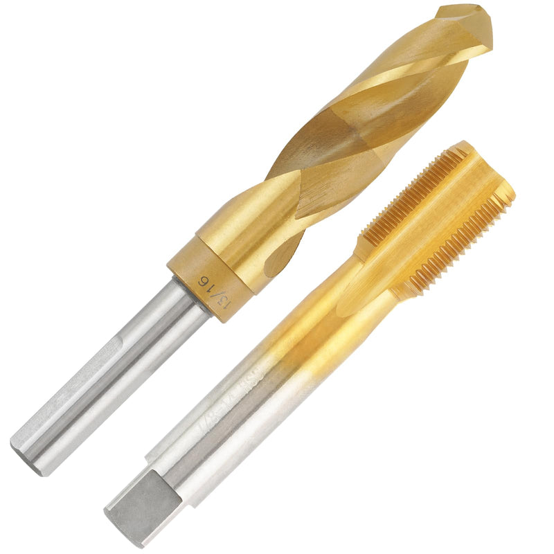 7/8-14 Tap and 13/16 Drill Bit Set, Ti-Coated M2 HSS 7/8"-14 UNF Tap and 20.5mm Reduced Shank Drill Kit SAE 7/8"-14 Tap & 13/16" Drill