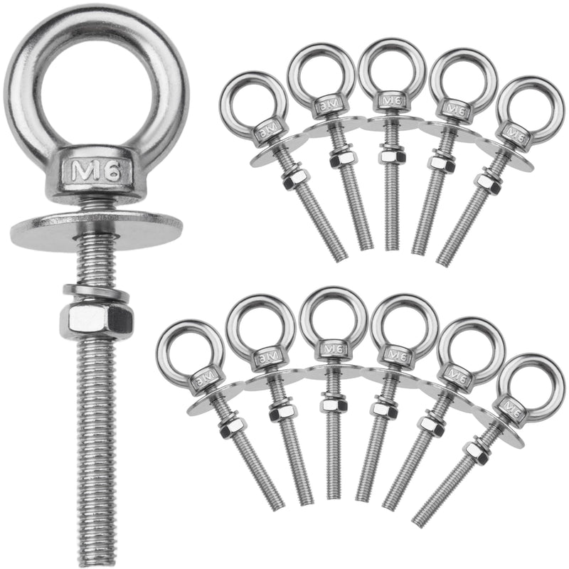 12 Pack M6 Stainless Steel Eye Bolts with Nuts, 1/4" x 2" Long Lifting Ring Eye Bolt， Eye Bolts Heavy Duty for Hang Tie Down Outdoor (12, M6x51mm (1/4"x2")) M6x51mm (1/4"x2") 12