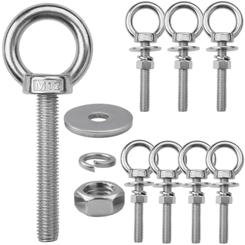 8 Pack M12 Stainless Steel Eye Bolts with Nuts, 1/2" x 3" Eye Bolts M12x77mm (1/2"x3") 8