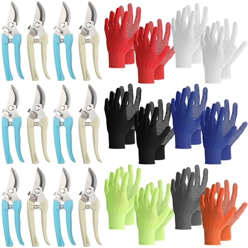 Lothee 24 Pcs Garden Shears Set 12 Pruning Shears 12 Gloves Heavy Duty