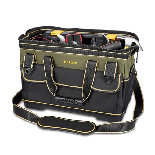 Heavy-Duty Tool Bag with 16 Pockets, 16-Inch Waterproof Tool Organizer with Reinforced Base, Adjustable Shoulder Strap, for Electricians, Carpenters, DIY Projects, Father's Day Birthday Gift (Green) Green
