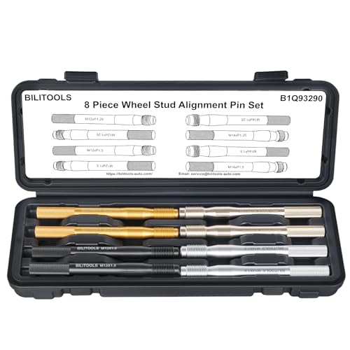 BILITOOLS 8 Piece Master Wheel Hanger Alignment Pin Set, Carbon Steel Wheel Stud Pilot Pins for Lug Bolt Vehicles, M12x1.25, M12x1.5, M14x1.25, M14x1.5