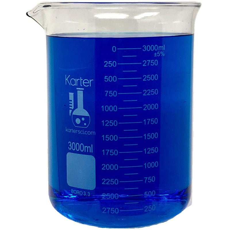 3L Low Form Griffin Beaker, Borosilicate 3.3 Glass, Double Scale, Karter Scientific 247Q4 (Single) 3L Pack of 1