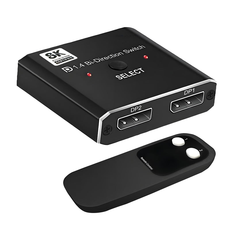 8K Bidirectional DisplayPort Switch 2 in 1 Out/ 1 in 2 Out DP 1.4 Switch Display Port Switcher for PC Monitor Laptop Etc Dark black
