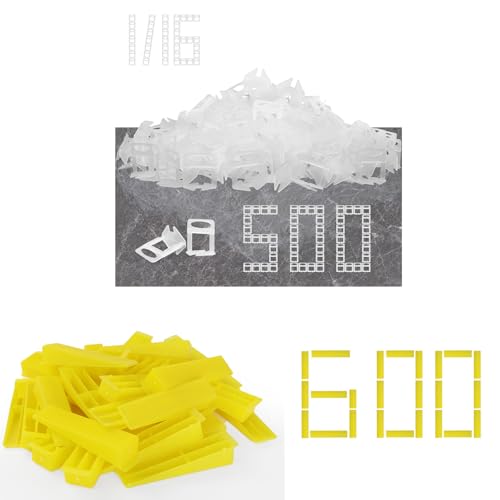 Tile Wedges 600 Pieces and Tile Spacers 1/16 Inch*500 Piece Tools Leveling Wedges, Spacers Clips for Stone Installation