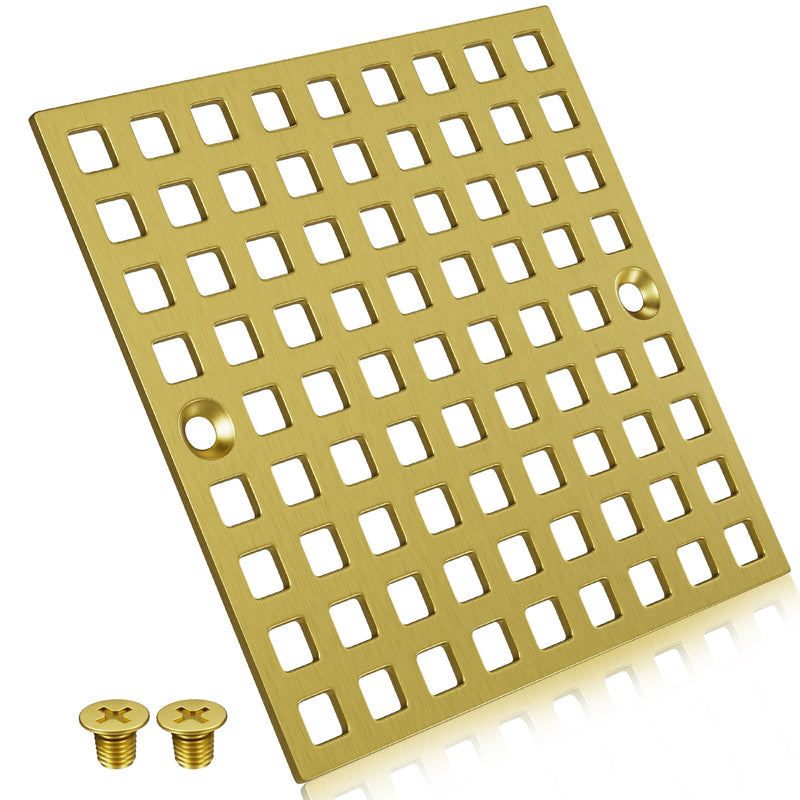 3-7/8" Brushed Gold Shower Drain Cover - Square Floor Drain Cover Replacement - Hair Catcher/Drain Strainer for Bathrooms, Showers, and Sinks - SUS304 Stainless Steel