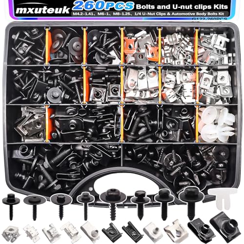 mxuteuk 50PCS M4.2 U-Nut Clips & Hex Head Automotive Body Fender Bolts Kit+mxuteuk 260PCS U-Nut Clips & Automotive Body Fender Bolts Kit