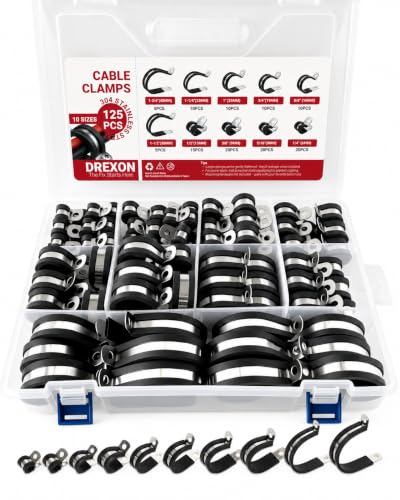 125PCS 10-Size Rubber Cushioned Cable Clamp P Clamp Kit, 1/4"-1-3/4" 125PCS