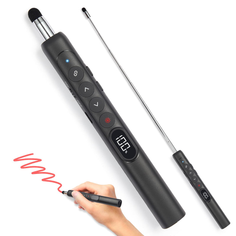 Wireless Presentation Clicker with Retractable Pointer and Stylus, Compatible with PowerPoint Google Slides Keynote, for Mac Windows Computer, Classroom and Office Use