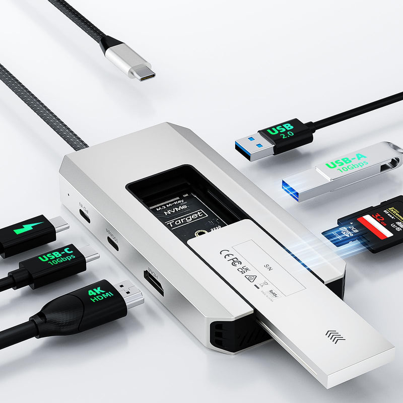 Minthouz USB C Docking Station,8-in-1 USB-C Hub with M.2 NVMe SATA SSD Enclosure,10Gbps Data Transfer, 4K@60Hz HDMI,87W PD,SD/TF Card Reader,USB 3.2 Hub for MacBook Pro/Air, Dell, HP Laptops