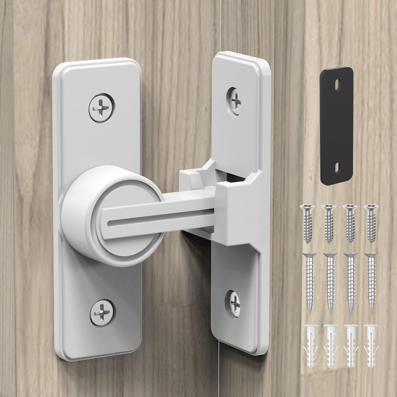 90 Degree Flip Barn Door Lock, Heavy Duty Sliding Gate Latches Locks for Garden, Bathroom, Garage, Sliding Doors (1 Pack White) 1 Pack White