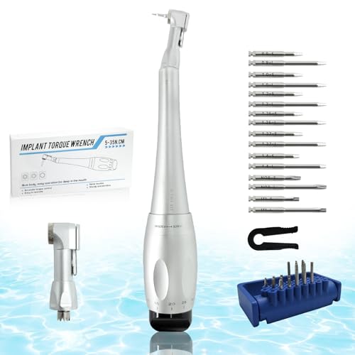 Dental Implant Torque Wrench Kit, Dental Torque Wrench with 7 Torque Settings (5-35N.cm), Replaceable Head & 16 Precision Bits, Metal Lock, Autoclavable 135°C/275°F for Dental Clinic