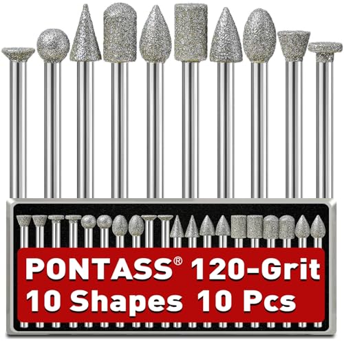Diamond Grinding Point Set for Dremel Accessories, 10 Pieces Rotary Cutter Drill Bit Set, 120 Grit Cutter Bit with 3 mm Shank for Stone, Glass, Carving, Jade, Hardwood, Tiles, Ceramic 10pcs-120 grit