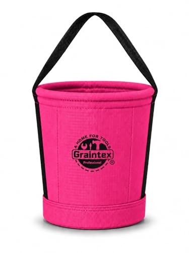 Graintex Tapered Canvas Bucket 12"x10"x15", Utility Tool Bucket 16 Inside Pockets, Reinforced Base & Carry Handle, Ripstop Canvas, Multi-Purpose Bag for Jobsite & Home Use for Tool Storage Solutions Pink