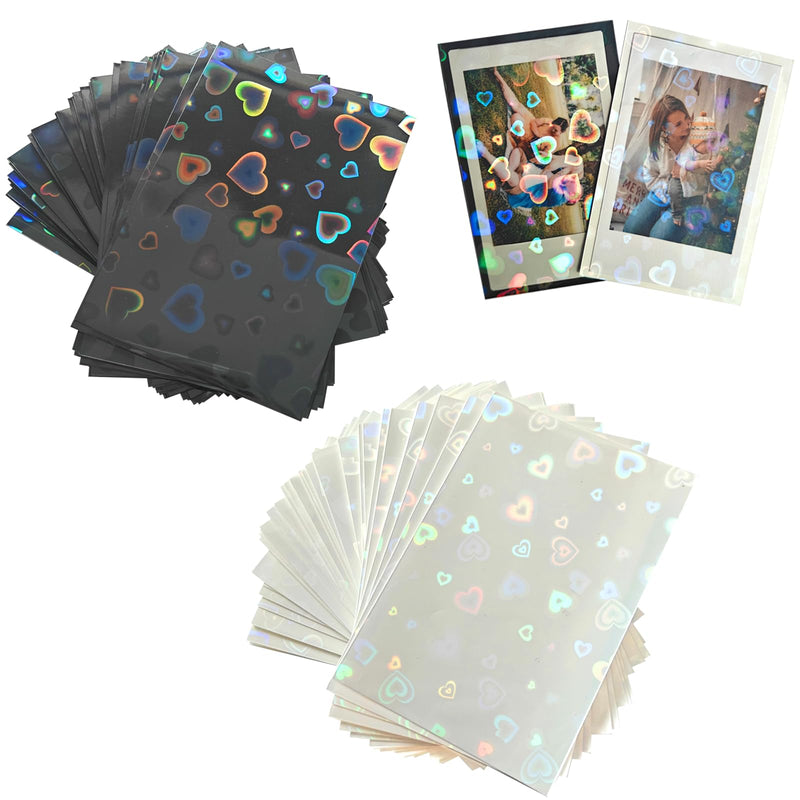 2x3 Mini Photo Card Sleeves, 100pcs Clear Photo Cover Holders fits for Polaroid Instax Mini Films/Kpop/Credit Cards, 61x91mm 200 Microns Photo Sleeves with Shiny Hearts Colorful Hearts 2"x3"