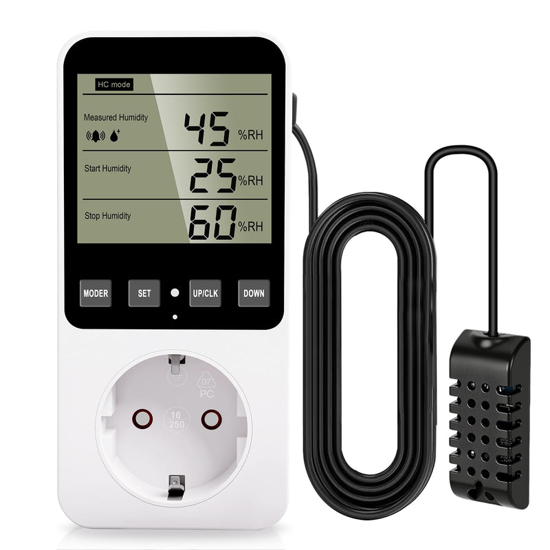 Temperature Controller Socket 230 V with Sensor Digital Hygrostat Humidity Regulator with Alarm for Humidifier Dehumidifier Terrarium