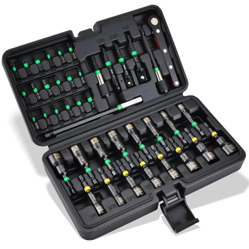 AEROFORCE 41 PCS Magnetic Nut Driver Set, Impact Drill Driver Bit 1/4" Hex Shank, SAE & Metric Cr-V Steel Power Nut Drivers with Quick-release Extensions, Impact Socket Adapters, Bit Holder 41PCS Magnetic Nut Driver Set