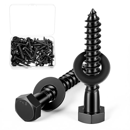 Zonon 50 Pcs 3/8'' X 1-1/2'' Hex Head Lag Bolts Screws with Washers, Black 3/8'' X 1-1/2''