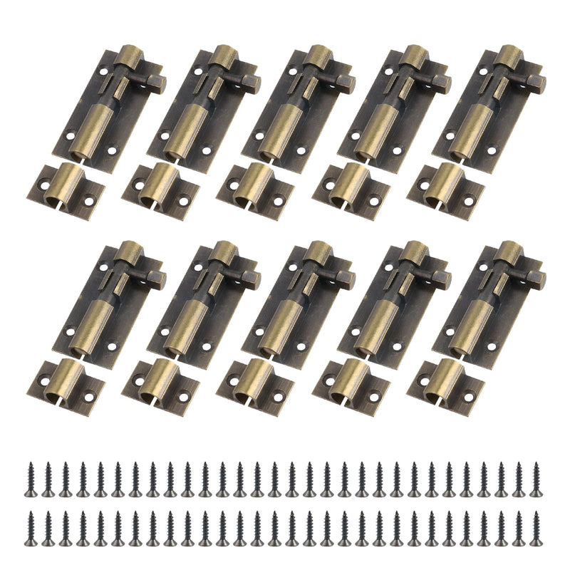 MY MIRONEY 10PCS Antique Bronze Barrel Bolt Latch Brass Slide Bolt Lock Security Door Latches for Inside Door Gate, Wooden Fence, Barn Door, 2 Inch Antique Bronze; 10pcs
