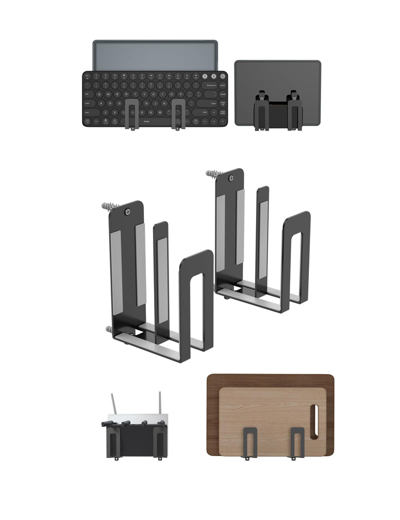 Multifunctional Wall Mount Holder for Laptop& Keyboard, Cable Box Mount Fit for Router/Modem/TV Box/Tablet/E-Book/Cellphone and More, Fixed by Screw (Black) Black