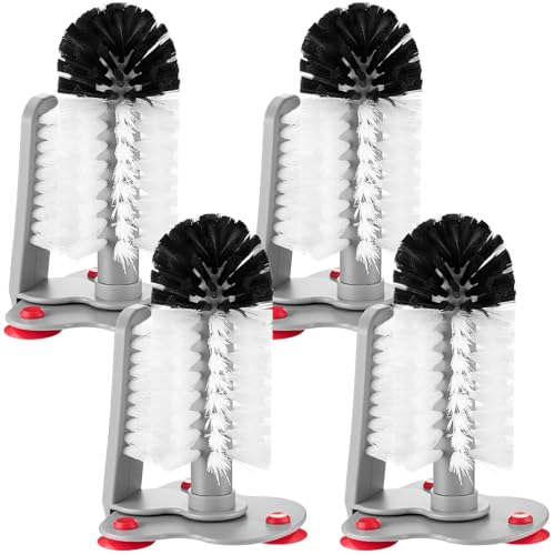 LemonRoad 4 Pack Glass Washer Brush Double Bristle with Suction Base