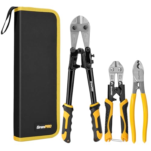 GRENPRO 3-Piece Bolt Cutter Pliers Set, 14", 8" Mini & 8" Wire Cable Cutters 3-Piece Bolt Cutter Set