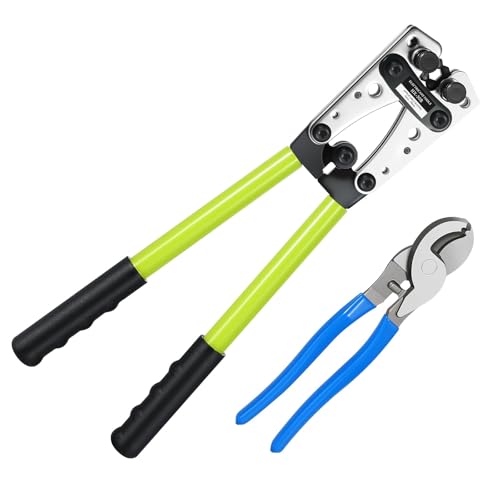 Battery Cable Lug Crimping Tool For Copper Battery Terminal Connectors,Wire Crimper Tool for AWG 10-1/0 battery Cable Ends Crimper Lugs with Wire Shear Cutter Crimper and Cutter