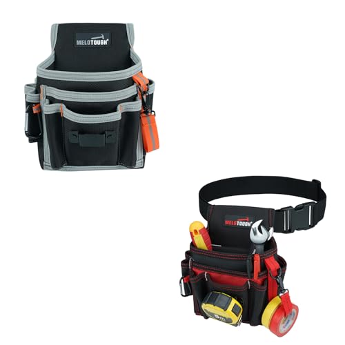 MELOTOUGH Electrician Tool Pouch Lightweight Belt Organizer with Tape Holder & Speed Square Slot for Wiring + Electrician Tool Pouch with Belt Clip, 2 Inch Heavy Duty Work Belt Set for Men