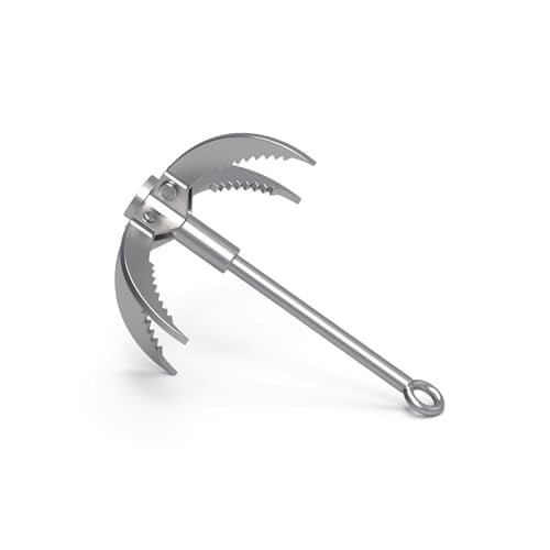 Grappling Hook, Anchor Hook with 4-Claw Folding Stainless Steel Hooks for Anchor Retrieving, Outdoor Hiking, Tree Limb Removal,Water Lifting Salvage Silver 4 Claw