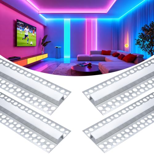 4 Pack 3.3ft/1M Plaster-in LED Channel, Trimless Recessed Drywall LED Diffuser Channel with Milky Diffuser, Aluminum Channel for Strip Lights, Under Cabinet, Wall and Ceiling (Light NOT Included) Double-edge 3.3ft 4pack ( 13mm inner width) 4