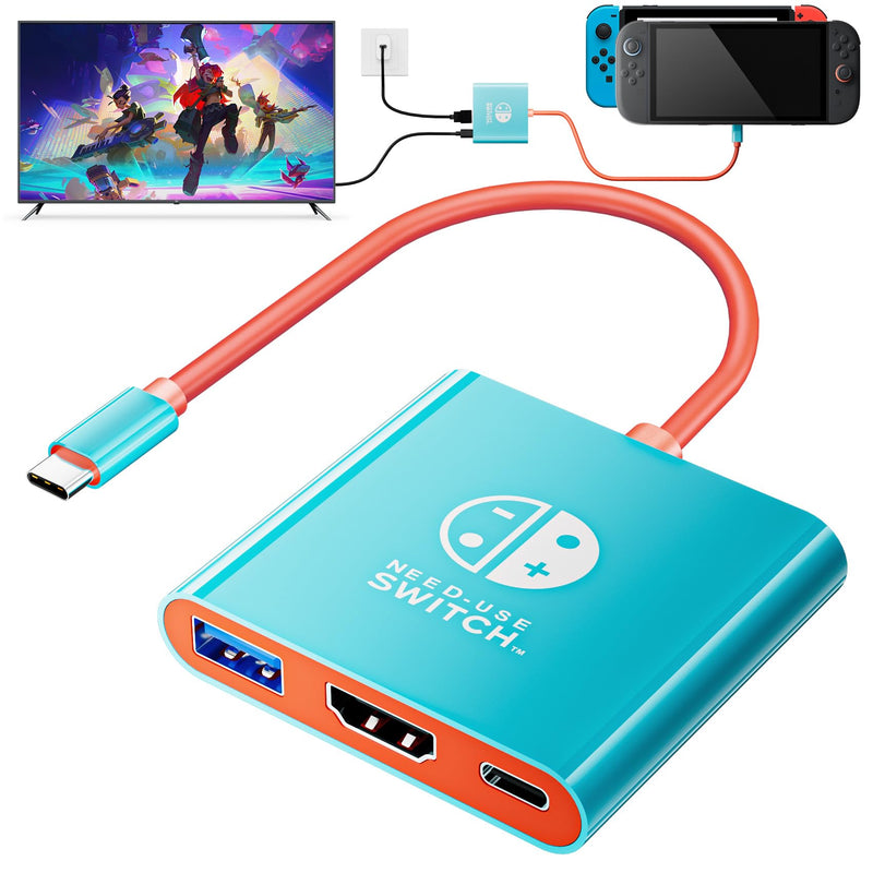 TV Dock for Switch 2, Docking Station for Switch/Switch OLED/Steam Deck/MacBook, Portable TV Adapter ＆ Travel Dock, Compatible with Nintend0 Switch 2, Supports 4K@60Hz HDMI 2.0a HDR, 100W PD, USB 3.0 Blue