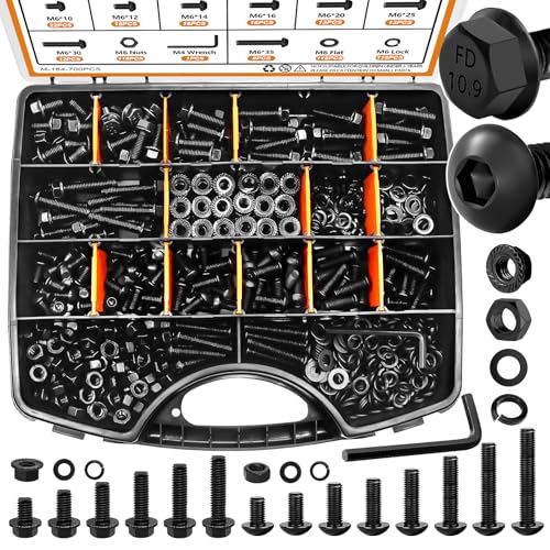 mankk 700PCS M6 Bolt Kits and 400PCS Metric Grade 10.9 Flange Bolts