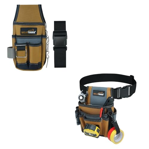 MELOTOUGH Pocket Tool Pouch Tool Belt Pouches with Belt Clip Utility Mini Tool Organizer Pouch for Electrician + Electrician Tool Pouch with Belt Clip, 2 Inch Heavy Duty Work Belt Set for Men