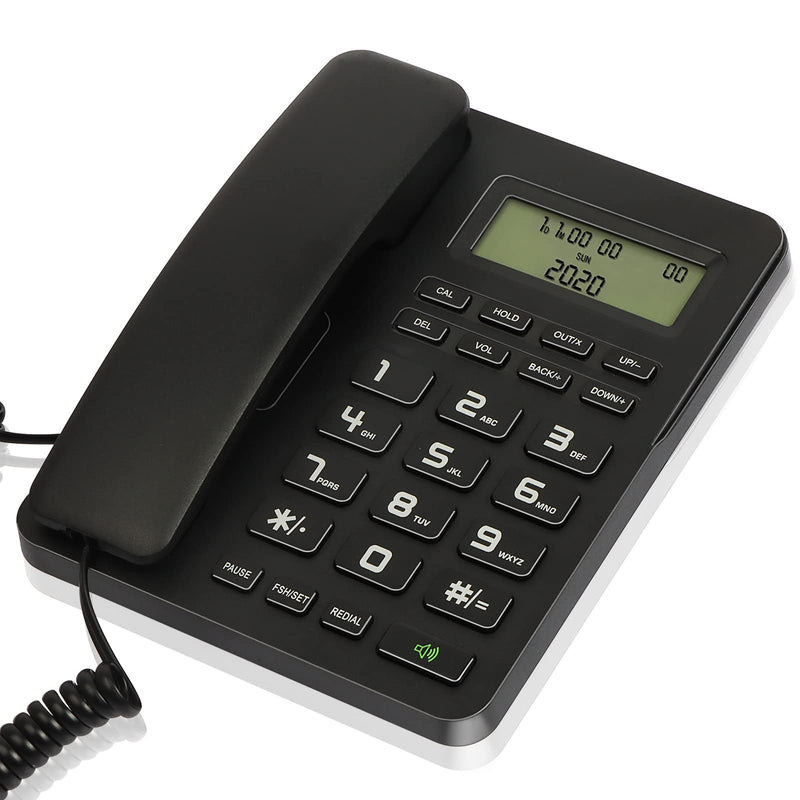 Corded Desktop Telephone–Wired Landline Phone for Home, Office, or Hotel with Adjustable Volume, 3-Level Screen Contrast, Caller ID, and Built-in Calculator-Black Black