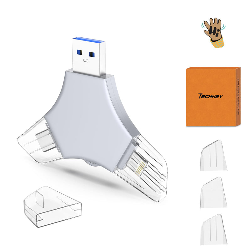 USB 3.0 Flash Drive 64gb for iPhone, 3in1 External Memory Picture Keeper Storage Stick for Photo/Video/Data Saver/Backup, V11.36High Speed Thumb Drives for iPhone/iPad/Android/PC - Wet-mud