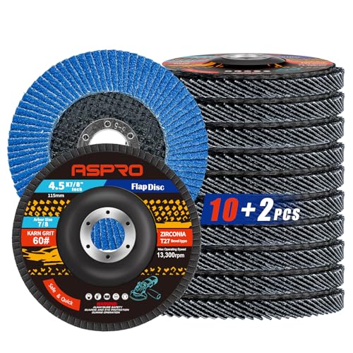 ASPRO Flap Discs 4 1/2 for Angle Grinder, Flap Discs 60 Grit, 12 Pack 60G12P