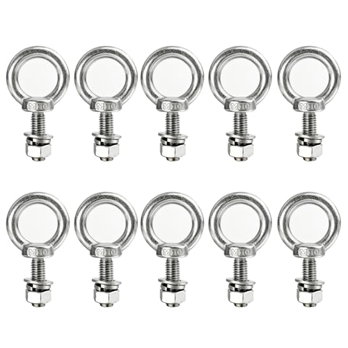 10 Pack M10 x 25mm Threaded Eyebolts with Nuts Washers,Stainless Steel Marine Grade Shoulder Eye Bolt,Eyebolts for DIY, Furniture,Swing, and Outdoor Use (M10 x 25mm)