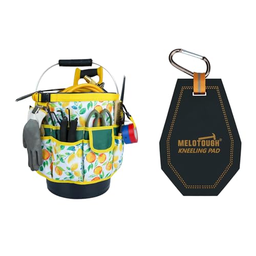 MELOTOUGH Bucket Caddy Organizer Bucket Tool Organizer for Garden Tools, Mini Kneeling Pad with Carabiner Clip, Portable 1 Inch Thick NBR Foam Kneeling Pads for Work Construction, Mechanics, Plumbers