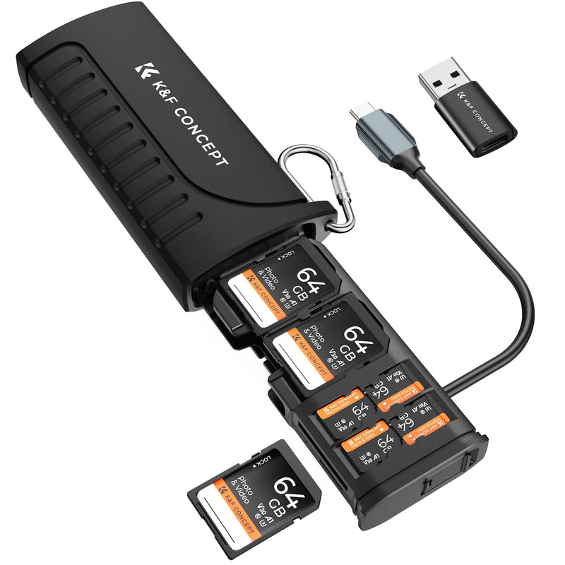 K&F CONCEPT 2-in-1 SD Card Reader Adapter, UHS-II/SD 4.0/Micro SD/USB 3.1 Type-C Dual Slots High-Speed Flash Card Case Compatible with Cameras, Drones, Action Cameras, Phones, Laptops
