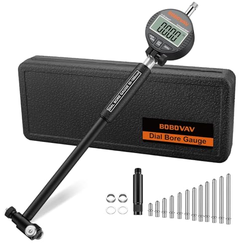 Digital Dial Bore Gauge Set, High Precision Measures 2-6 inch/0.0005" Includes Self-Centering Dial Bore Gauge with Carbide Anvils for Deep Engine Cylinder Measurement 12 Anvils, 1 Measuring Rod
