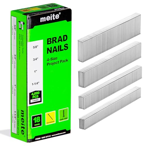 meite 18 Gauge Brad Nails, 4 Sizes (5/8", 3/4", 1", 1-1/4") 4,000Pcs 4-Size Pack (4,000 Pcs) 1 box