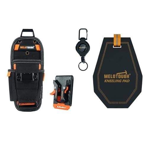 MELOTOUGH Small Tool Pouch with Quick Release Belt Clip, Mini Kneeling Pads with Badge Reel for Work, 1" Thick Soft NBR Foam Kneeling Pad for Mechanics, Construction, Electricians