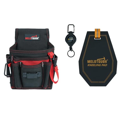 MELOTOUGH Electrician Tool Pouch Lightweight Belt Organizer with Tape Holder & Speed Square Slot, Mini Kneeling Pads with Badge Reel for Work, 1" Thick Soft NBR Foam Kneeling Pad for Work