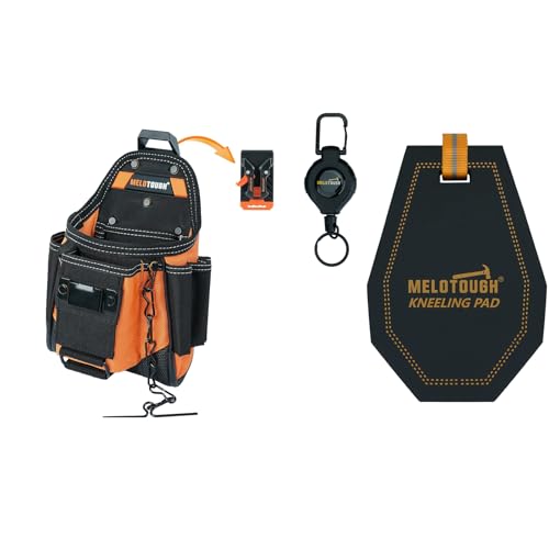 MELOTOUGH Small Electrician Tool Pouch for Tool Belt with Belt Clip, Mini Kneeling Pads with Badge Reel for Work, 1" Thick Soft NBR Foam Kneeling Pad for Mechanics, Construction, Electricians, Plumber