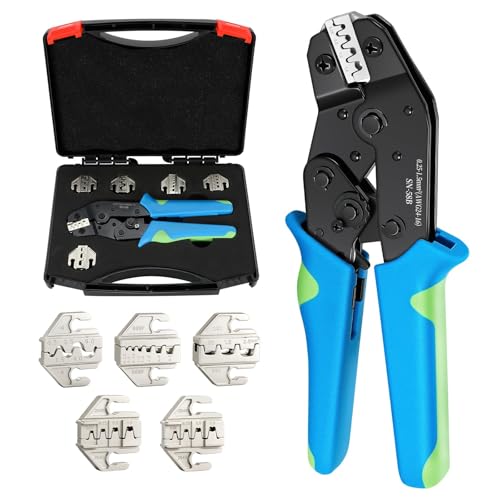 6PCS Crimping Tool Set - Ratchet Wire Crimper Tool for Heat Shrink,Insulated Nylon,Non-Insulated,Open Barrel Terminals,Ferrule Wire End,Solar Connectors Wire Crimper Set