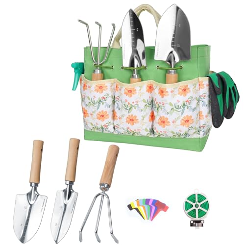 Garden Tool Set,10 Piece Garden Kit, and 3 Pieces Heavy Duty Stainless Steel Gardening Hand Tools,Gardening Gifts for Women Men Floral Pattern Design