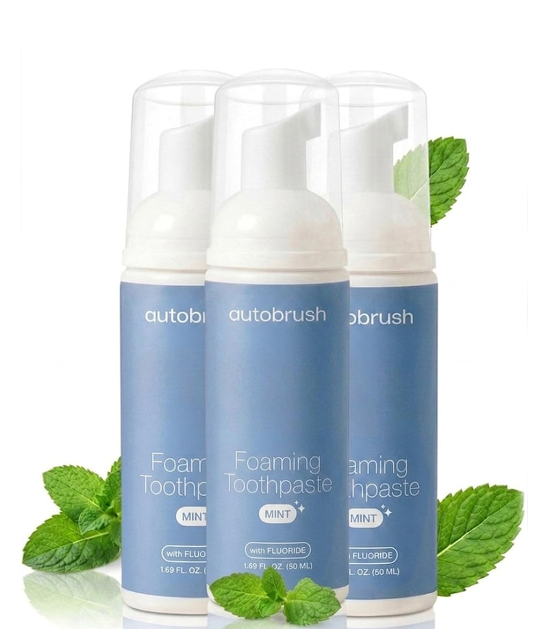 Autobrush Fluoride Foaming Toothpaste for Adults, Mint Flavor, Whitening & Deep Cleaning, Travel Friendly, Anti-Cavity (Pack of 3)