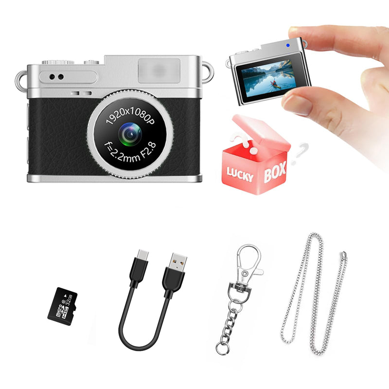 KOOMTOOM Keychain Camera,1080P HD Mini Retro Camera,Tiny Digital Photocamera with 32GB SD Card,0.96'' Pocket Video Recorder Gift for Kids Students,Suprise Box Included (Retro Black)